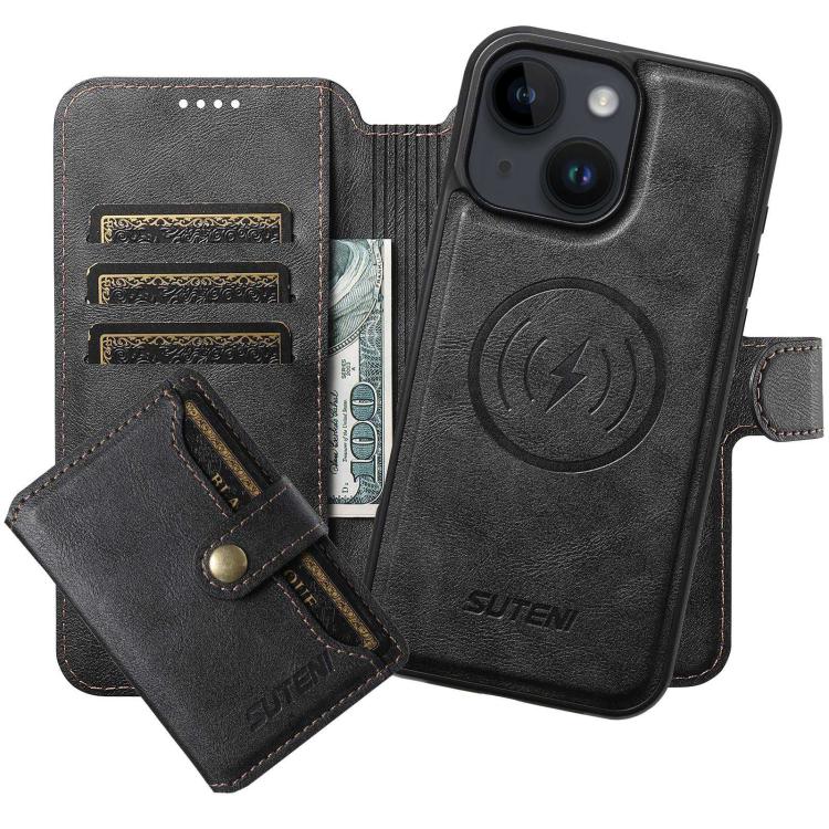 Custodia per telefono in pelle Suteni Q05S1 3 in 1 con portafoglio rimovibile e MagSafe., For iPhone 13 Pro Max, For iPhone 13 Pro, For iPhone 13, For iPhone 12, For iPhone 12 Pro Max, For iPhone 12 Pro