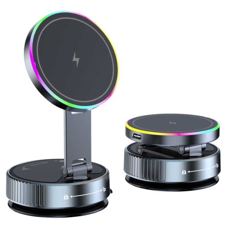 Supporto per telefono K3 con ventosa magnetica rotante e luce colorata per ricarica wireless in auto., K3