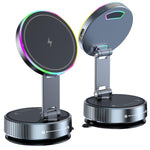Supporto per telefono K3 con ventosa magnetica rotante e luce colorata per ricarica wireless in auto., K3