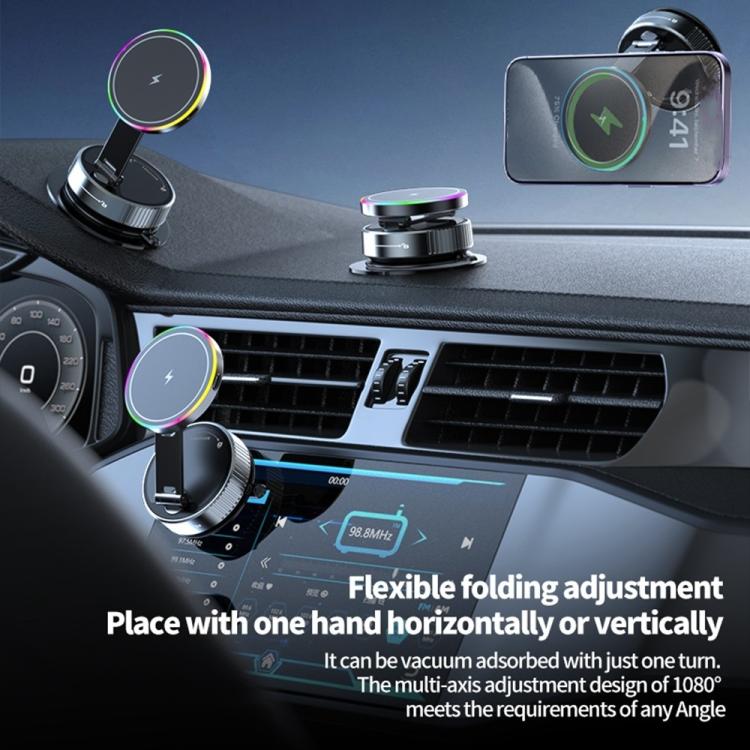 Supporto per telefono K3 con ventosa magnetica rotante e luce colorata per ricarica wireless in auto., K3