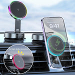 Supporto per telefono K3 con ventosa magnetica rotante e luce colorata per ricarica wireless in auto., K3
