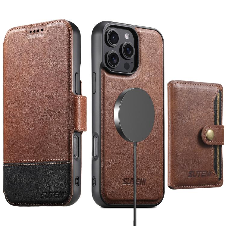 Custodia per telefono in pelle Suteni Q06S1 3 in 1 con portafoglio rimovibile e MagSafe., For iPhone 13 Pro Max, For iPhone 13 Pro, For iPhone 13, For iPhone 12, For iPhone 12 Pro Max, For iPhone 12 Pro