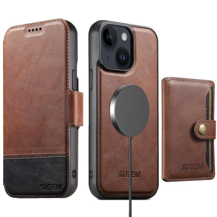 Custodia per telefono in pelle Suteni Q06S1 3 in 1 con portafoglio rimovibile e MagSafe., For iPhone 13 Pro Max, For iPhone 13 Pro, For iPhone 13, For iPhone 12, For iPhone 12 Pro Max, For iPhone 12 Pro