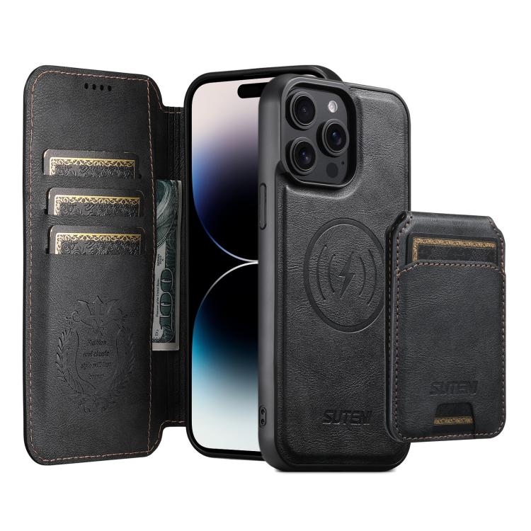 Custodia per telefono in pelle Suteni Q05S2 3 in 1 con portafoglio verticale rimovibile e MagSafe., For iPhone 13 Pro Max, For iPhone 13 Pro, For iPhone 13, For iPhone 12, For iPhone 12 Pro Max, For iPhone 12 Pro