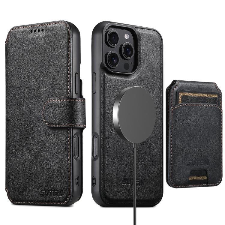 Custodia per telefono in pelle Suteni Q05S2 3 in 1 con portafoglio verticale rimovibile e MagSafe., For iPhone 12 Pro