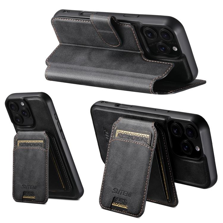 Custodia per telefono in pelle Suteni Q05S2 3 in 1 con portafoglio verticale rimovibile e MagSafe., For iPhone 12 Pro