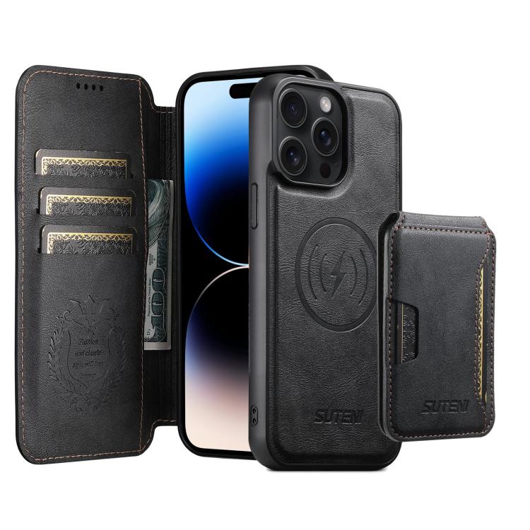 Custodia per telefono in pelle Suteni Q05S3 3 in 1 con portafoglio verticale rimovibile e MagSafe., For iPhone 13 Pro Max, For iPhone 13 Pro, For iPhone 13, For iPhone 12, For iPhone 12 Pro Max, For iPhone 12 Pro