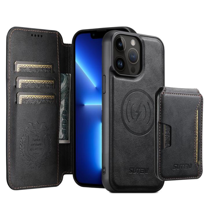 Custodia per telefono in pelle Suteni Q05S3 3 in 1 con portafoglio verticale rimovibile e MagSafe., For iPhone 13 Pro Max, For iPhone 13 Pro, For iPhone 13, For iPhone 12, For iPhone 12 Pro Max, For iPhone 12 Pro