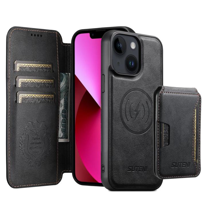 Custodia per telefono in pelle Suteni Q05S3 3 in 1 con portafoglio verticale rimovibile e MagSafe., For iPhone 13 Pro Max, For iPhone 13 Pro, For iPhone 13, For iPhone 12, For iPhone 12 Pro Max, For iPhone 12 Pro