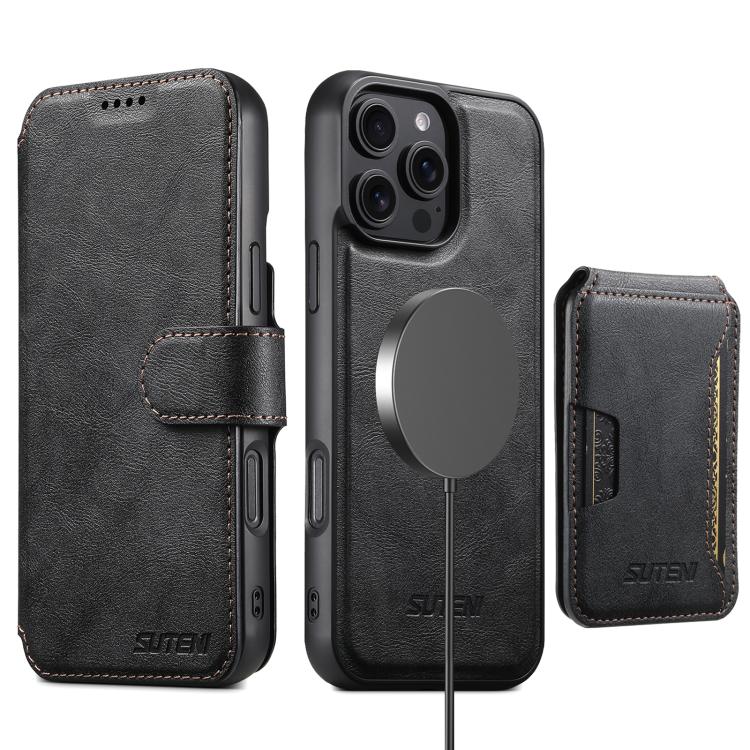 Custodia per telefono in pelle Suteni Q05S3 3 in 1 con portafoglio verticale rimovibile e MagSafe., For iPhone 12 Pro