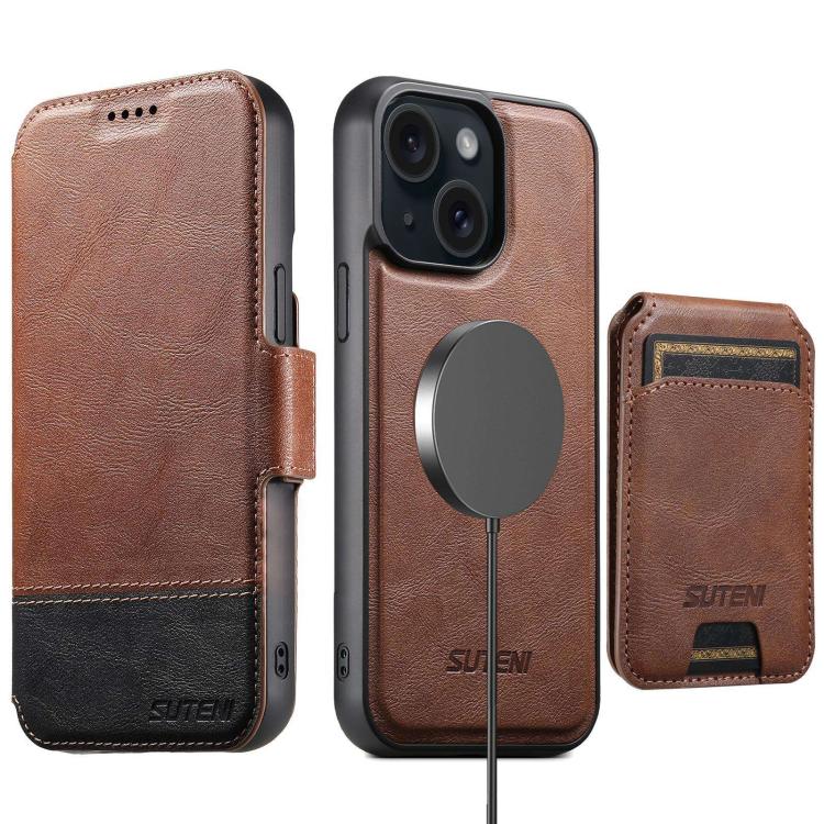 Custodia per telefono in pelle Suteni Q06S2 3 in 1 con portafoglio verticale rimovibile, MagSafe e inserti in pelle., For iPhone 13 Pro Max, For iPhone 13 Pro, For iPhone 13, For iPhone 12, For iPhone 12 Pro Max, For iPhone 12 Pro