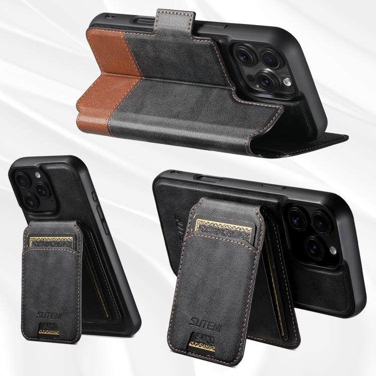Custodia per telefono in pelle Suteni Q06S2 3 in 1 con portafoglio verticale rimovibile, MagSafe e inserti in pelle., For iPhone 12 Pro