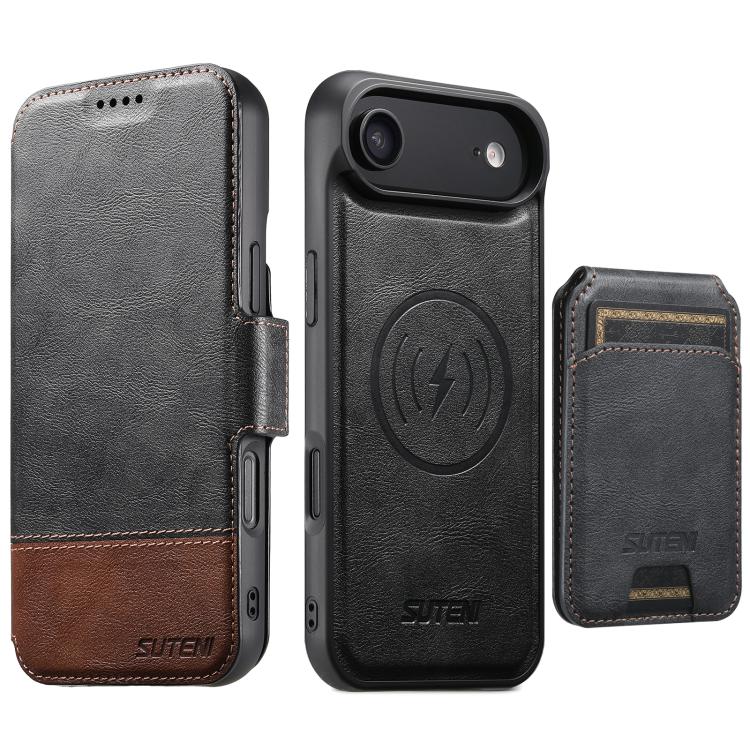 Custodia per telefono in pelle Suteni Q06S2 3 in 1 con portafoglio verticale rimovibile, MagSafe e inserti in pelle., For iPhone 17 Pro Max, For iPhone 17 Pro, For iPhone 17, For iPhone Air, For iPhone 16 Pro Max, For iPhone 16 Pro, For iPhone 16 Plus ...