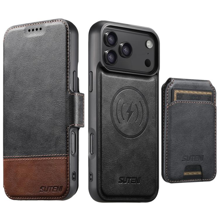 Custodia per telefono in pelle Suteni Q06S2 3 in 1 con portafoglio verticale rimovibile, MagSafe e inserti in pelle., For iPhone 17 Pro Max, For iPhone 17 Pro, For iPhone 17, For iPhone Air, For iPhone 16 Pro Max, For iPhone 16 Pro, For iPhone 16 Plus ...