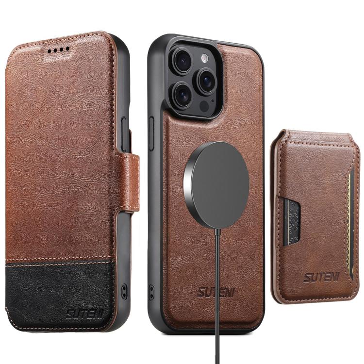 Custodia per telefono in pelle Suteni Q06S3 3 in 1 con portafoglio verticale rimovibile e MagSafe., For iPhone 13 Pro Max, For iPhone 13 Pro, For iPhone 13, For iPhone 12, For iPhone 12 Pro Max, For iPhone 12 Pro