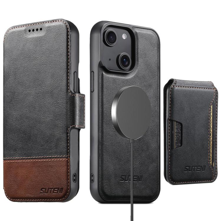 Custodia per telefono in pelle Suteni Q06S3 3 in 1 con portafoglio verticale rimovibile e MagSafe., For iPhone 13 Pro Max, For iPhone 13 Pro, For iPhone 13, For iPhone 12, For iPhone 12 Pro Max, For iPhone 12 Pro