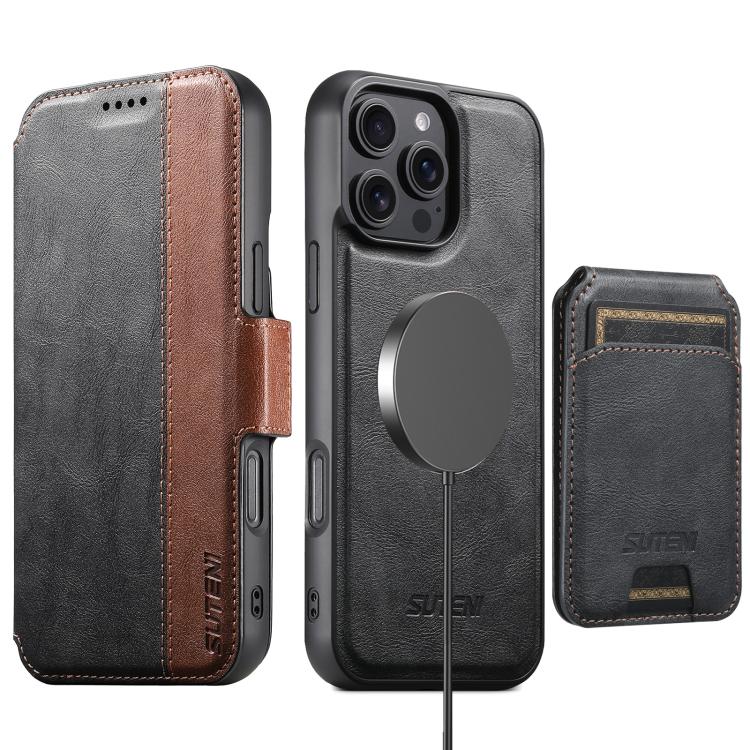 Custodia per telefono in pelle Suteni Q07S2 3 in 1 con portafoglio verticale rimovibile, MagSafe e innesto a libro., For iPhone 17 Pro Max, For iPhone 17 Pro, For iPhone 17, For iPhone Air, For iPhone 16 Pro Max, For iPhone 16 Pro, For iPhone 16 Plus  ...