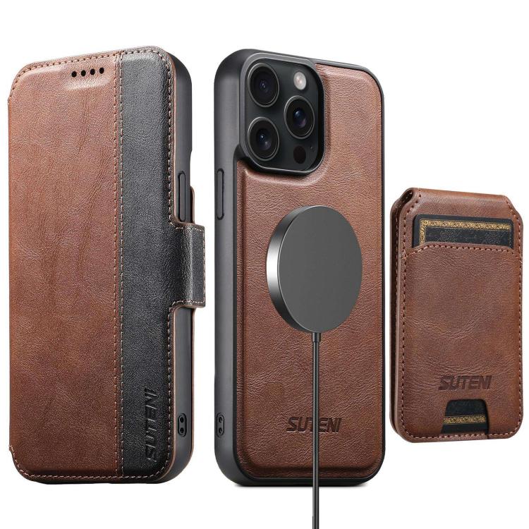 Custodia per telefono in pelle Suteni Q07S2 3 in 1 con portafoglio verticale rimovibile, MagSafe e innesto a libro., For iPhone 15 Pro Max, For iPhone 15 Pro, For iPhone 15 Plus, For iPhone 15, For iPhone 14 Plus, For iPhone 14, For iPhone 14 Pro      ...