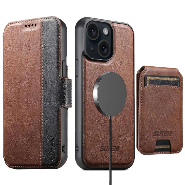 Custodia per telefono in pelle Suteni Q07S2 3 in 1 con portafoglio verticale rimovibile, MagSafe e innesto a libro., For iPhone 15 Pro Max, For iPhone 15 Pro, For iPhone 15 Plus, For iPhone 15, For iPhone 14 Plus, For iPhone 14, For iPhone 14 Pro      ...
