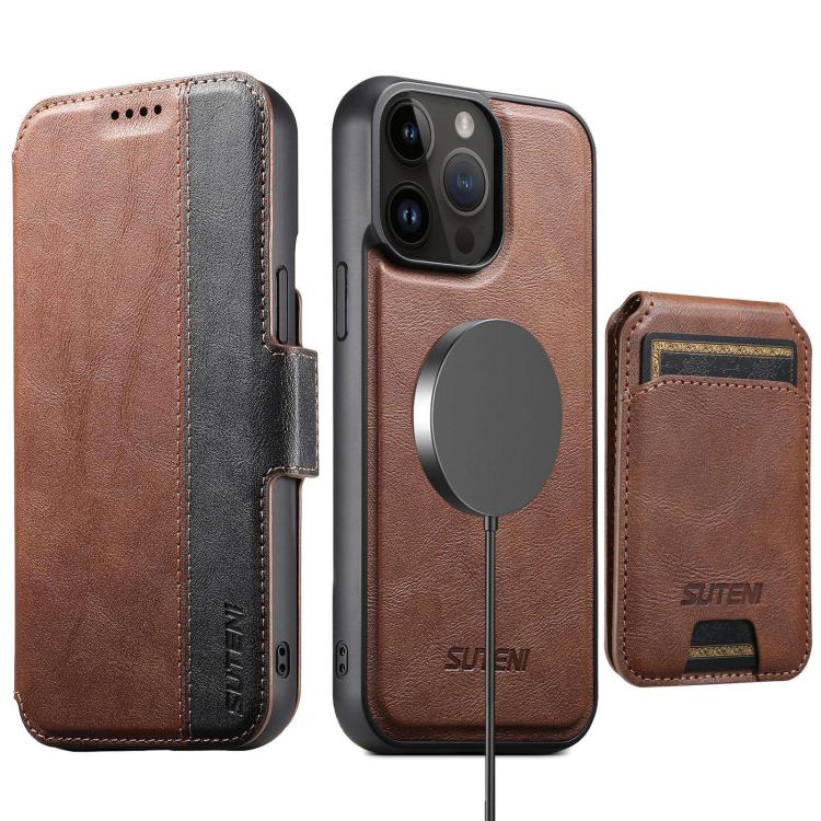 Custodia per telefono in pelle Suteni Q07S2 3 in 1 con portafoglio verticale rimovibile, MagSafe e innesto a libro., For iPhone 13 Pro Max, For iPhone 13 Pro, For iPhone 13, For iPhone 12, For iPhone 12 Pro Max, For iPhone 12 Pro