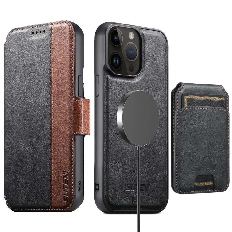 Custodia per telefono in pelle Suteni Q07S2 3 in 1 con portafoglio verticale rimovibile, MagSafe e innesto a libro., For iPhone 13 Pro Max, For iPhone 13 Pro, For iPhone 13, For iPhone 12, For iPhone 12 Pro Max, For iPhone 12 Pro