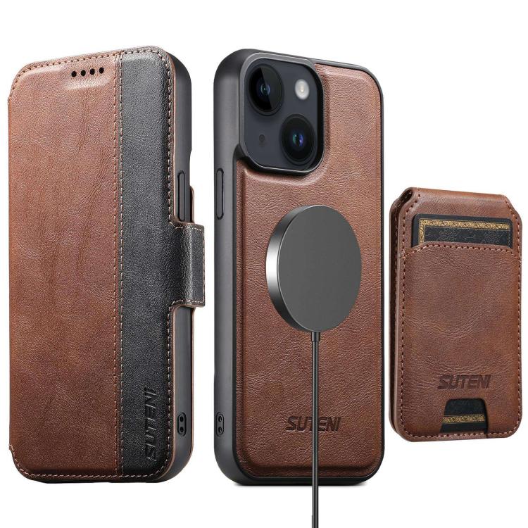 Custodia per telefono in pelle Suteni Q07S2 3 in 1 con portafoglio verticale rimovibile, MagSafe e innesto a libro., For iPhone 13 Pro Max, For iPhone 13 Pro, For iPhone 13, For iPhone 12, For iPhone 12 Pro Max, For iPhone 12 Pro
