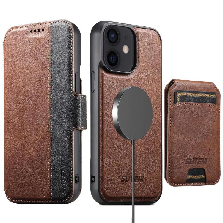 Custodia per telefono in pelle Suteni Q07S2 3 in 1 con portafoglio verticale rimovibile, MagSafe e innesto a libro., For iPhone 13 Pro Max, For iPhone 13 Pro, For iPhone 13, For iPhone 12, For iPhone 12 Pro Max, For iPhone 12 Pro