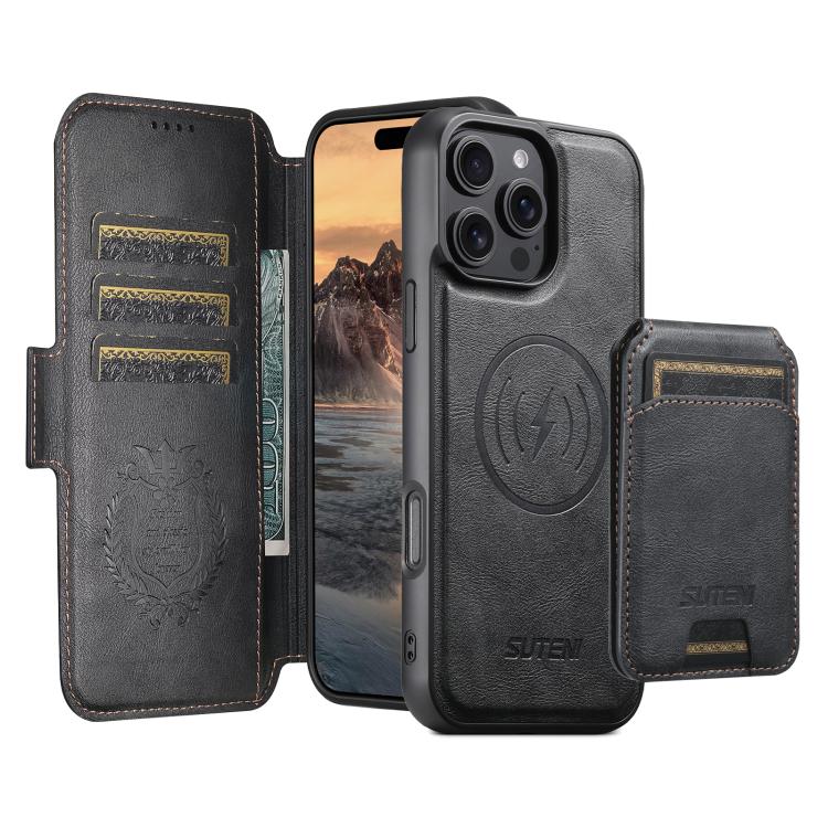 Custodia per telefono in pelle Suteni Q07S2 3 in 1 con portafoglio verticale rimovibile, MagSafe e innesto a libro., For iPhone 12 Pro