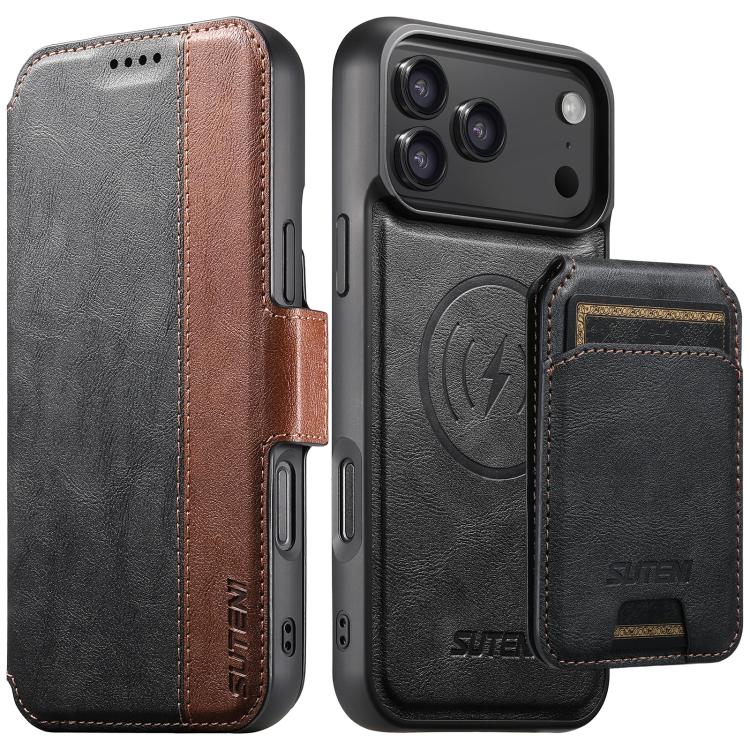 Custodia per telefono in pelle Suteni Q07S2 3 in 1 con portafoglio verticale rimovibile, MagSafe e innesto a libro., For iPhone 17 Pro Max, For iPhone 17 Pro, For iPhone 17, For iPhone Air, For iPhone 16 Pro Max, For iPhone 16 Pro, For iPhone 16 Plus  ...