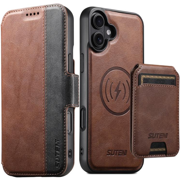 Custodia per telefono in pelle Suteni Q07S2 3 in 1 con portafoglio verticale rimovibile, MagSafe e innesto a libro., For iPhone 17 Pro Max, For iPhone 17 Pro, For iPhone 17, For iPhone Air, For iPhone 16 Pro Max, For iPhone 16 Pro, For iPhone 16 Plus  ...