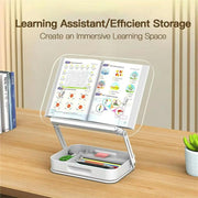 R22H Adjustable Rotating Foldable Laptop Tablet Book Holder Stand with Bottom Storage Box, R22H