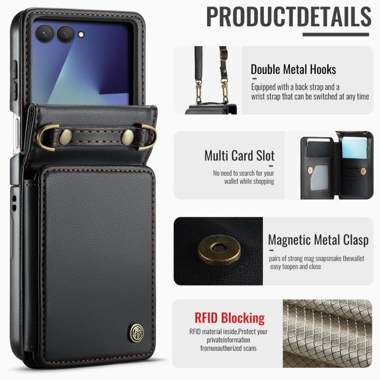 Custodia per telefono CaseMe C22 con slot per carte e protezione RFID antifurto., For Galaxy Z Flip8 5G, For  Galaxy Z Flip7 5G, For  Galaxy Z Flip6 / Flip7 FE