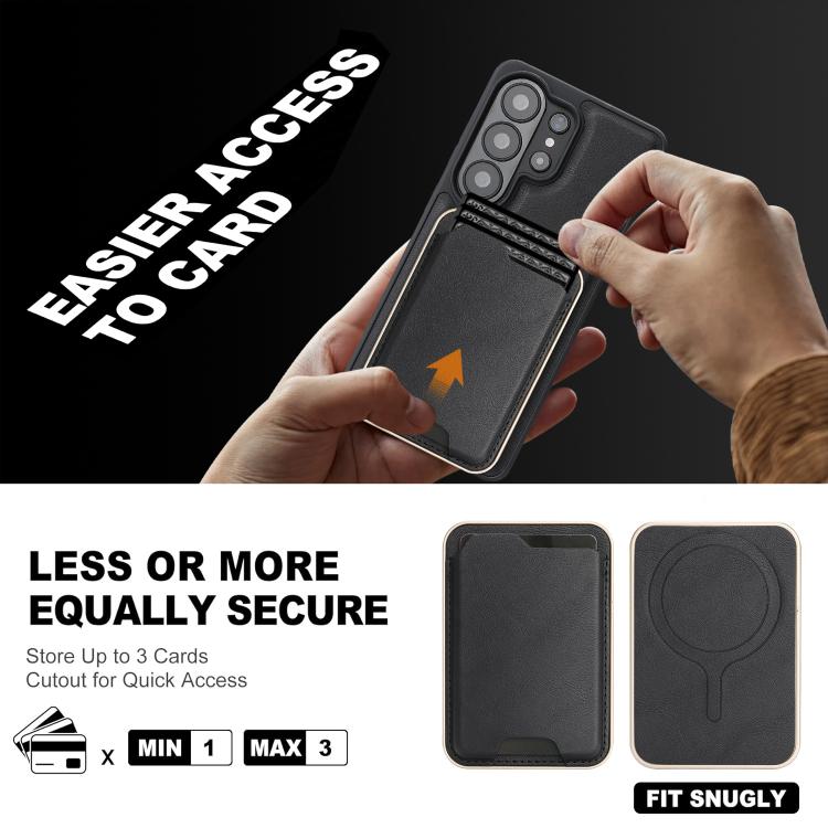 Custodia per telefono in pelle Kalebol Slim MagSafe Ring con anello magnetico, porta carte e adesivo laterale., For Samsung Galaxy S26 Ultra 5G, For Samsung Galaxy Z Fold7 5G, For Samsung Galaxy S25 Ultra 5G, For Samsung Galaxy Z Fold6
