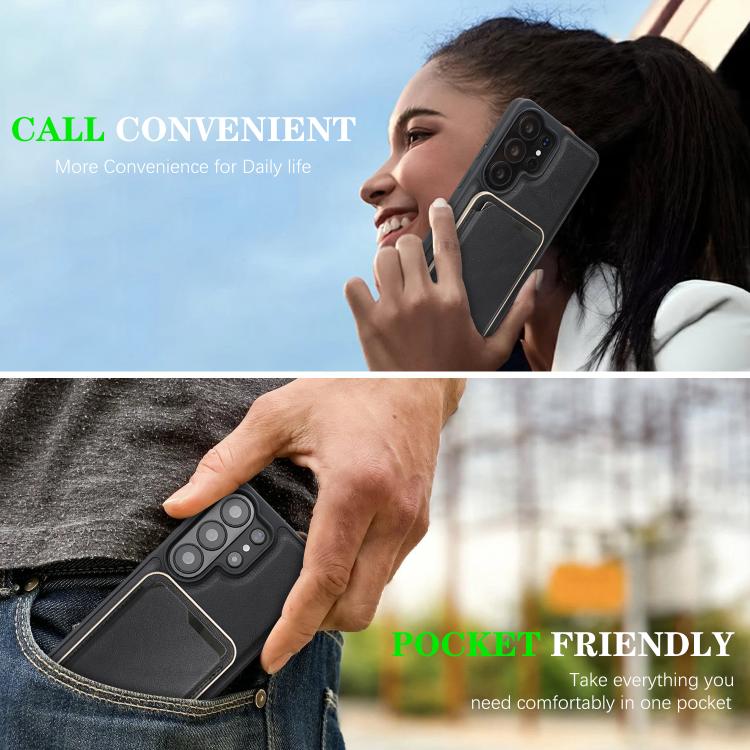 Custodia per telefono in pelle Kalebol Slim MagSafe Ring con anello magnetico, porta carte e adesivo laterale., For Samsung Galaxy S26 Ultra 5G, For Samsung Galaxy Z Fold7 5G, For Samsung Galaxy S25 Ultra 5G, For Samsung Galaxy Z Fold6