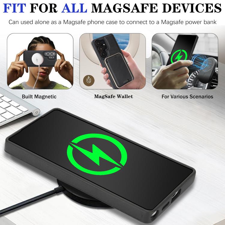 Custodia per telefono in pelle Kalebol Slim MagSafe Ring con anello magnetico, porta carte e adesivo laterale., For Samsung Galaxy S26 Ultra 5G, For Samsung Galaxy Z Fold7 5G, For Samsung Galaxy S25 Ultra 5G, For Samsung Galaxy Z Fold6