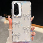 Custodia per telefono antiurto a quattro angoli con fiocco glitterato a forma di diamante, For Samsung Galaxy A17 5G, For Samsung Galaxy A56 5G, For Samsung Galaxy A26 5G, For Samsung Galaxy A36 5G