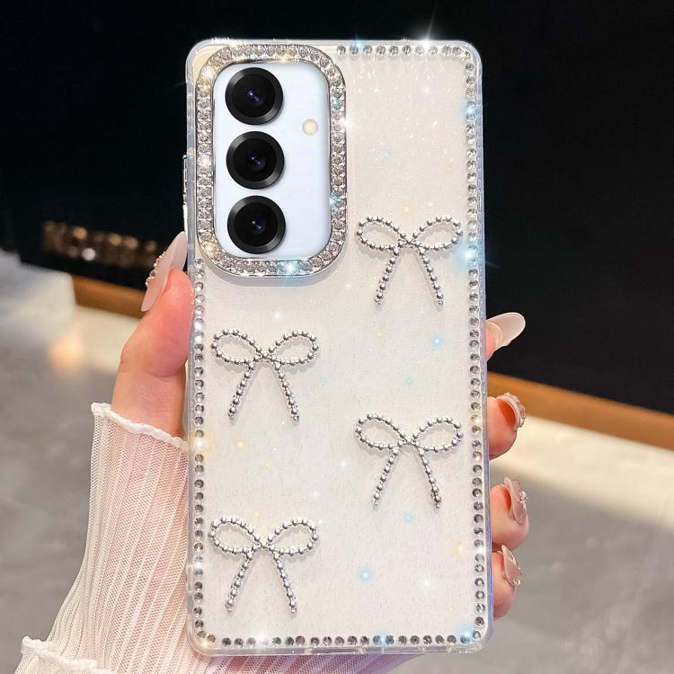 Custodia per telefono antiurto a quattro angoli con fiocco glitterato a forma di diamante, For Samsung Galaxy S24 FE 5G, For Samsung Galaxy A15 5G, For Samsung Galaxy A55 5G, For Samsung Galaxy A35 5G