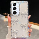 Custodia per telefono antiurto a quattro angoli con fiocco glitterato a forma di diamante, For Samsung Galaxy S24 FE 5G, For Samsung Galaxy A15 5G, For Samsung Galaxy A55 5G, For Samsung Galaxy A35 5G