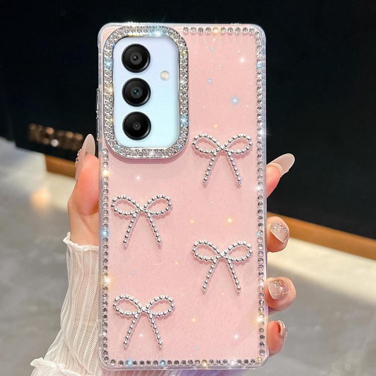 Custodia per telefono antiurto a quattro angoli con fiocco glitterato a forma di diamante, For Samsung Galaxy S24 FE 5G, For Samsung Galaxy A15 5G, For Samsung Galaxy A55 5G, For Samsung Galaxy A35 5G