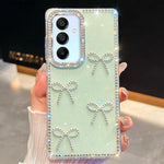 Custodia per telefono antiurto a quattro angoli con fiocco glitterato a forma di diamante, For Samsung Galaxy S24 FE 5G, For Samsung Galaxy A15 5G, For Samsung Galaxy A55 5G, For Samsung Galaxy A35 5G