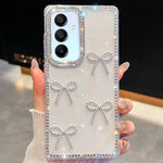 Custodia per telefono antiurto a quattro angoli con fiocco glitterato a forma di diamante, For Samsung Galaxy S24 FE 5G, For Samsung Galaxy A15 5G, For Samsung Galaxy A55 5G, For Samsung Galaxy A35 5G