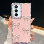 Custodia per telefono antiurto a quattro angoli con fiocco glitterato a forma di diamante, For Samsung Galaxy S24 FE 5G, For Samsung Galaxy A15 5G, For Samsung Galaxy A55 5G, For Samsung Galaxy A35 5G