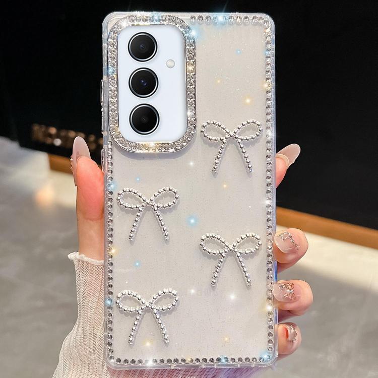 Custodia per telefono antiurto a quattro angoli con fiocco glitterato a forma di diamante, For Samsung Galaxy S24 FE 5G, For Samsung Galaxy A15 5G, For Samsung Galaxy A55 5G, For Samsung Galaxy A35 5G