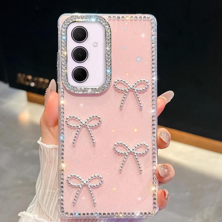 Custodia per telefono antiurto a quattro angoli con fiocco glitterato a forma di diamante, For Samsung Galaxy S24 FE 5G, For Samsung Galaxy A15 5G, For Samsung Galaxy A55 5G, For Samsung Galaxy A35 5G