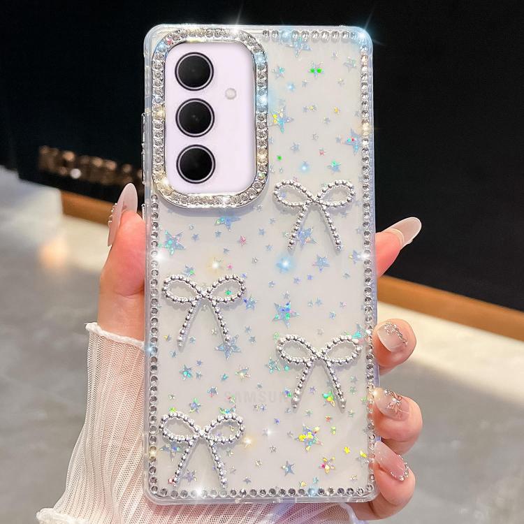 Custodia per telefono antiurto a quattro angoli con fiocco glitterato a forma di diamante, For Samsung Galaxy S24 FE 5G, For Samsung Galaxy A15 5G, For Samsung Galaxy A55 5G, For Samsung Galaxy A35 5G