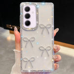 Custodia per telefono antiurto a quattro angoli con fiocco glitterato a forma di diamante, For Samsung Galaxy S24 FE 5G, For Samsung Galaxy A15 5G, For Samsung Galaxy A55 5G, For Samsung Galaxy A35 5G