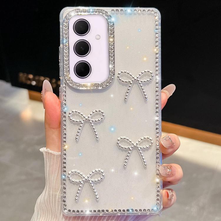 Custodia per telefono antiurto a quattro angoli con fiocco glitterato a forma di diamante, For Samsung Galaxy S24 FE 5G, For Samsung Galaxy A15 5G, For Samsung Galaxy A55 5G, For Samsung Galaxy A35 5G