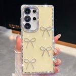 Custodia per telefono antiurto a quattro angoli con fiocco glitterato a forma di diamante, For Samsung Galaxy S24 Ultra 5G, For Samsung Galaxy S24+ 5G, For Samsung Galaxy S24 5G, For Samsung Galaxy S23 Ultra 5G