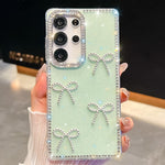Custodia per telefono antiurto a quattro angoli con fiocco glitterato a forma di diamante, For Samsung Galaxy S24 Ultra 5G, For Samsung Galaxy S24+ 5G, For Samsung Galaxy S24 5G, For Samsung Galaxy S23 Ultra 5G