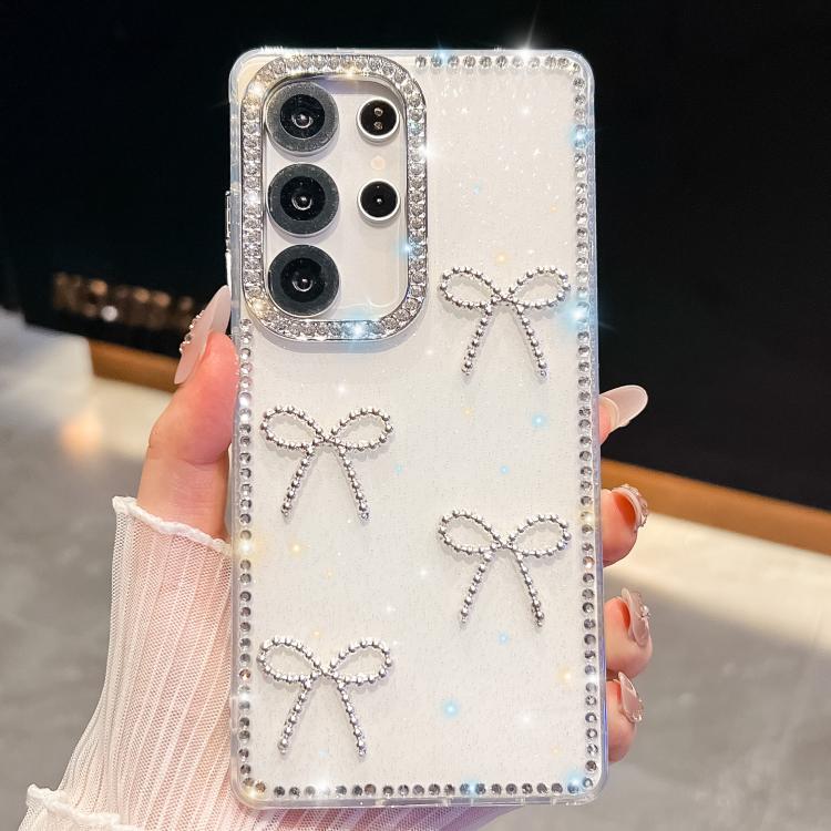 Custodia per telefono antiurto a quattro angoli con fiocco glitterato a forma di diamante, For Samsung Galaxy S24 Ultra 5G, For Samsung Galaxy S24+ 5G, For Samsung Galaxy S24 5G, For Samsung Galaxy S23 Ultra 5G